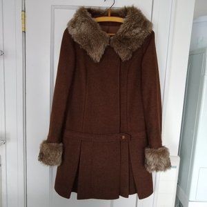 Vintage Brown Coat with Fake Fur Trim size S